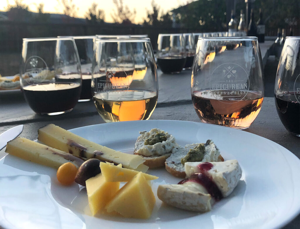 Evening Catering featuring a cheese and wine pairing