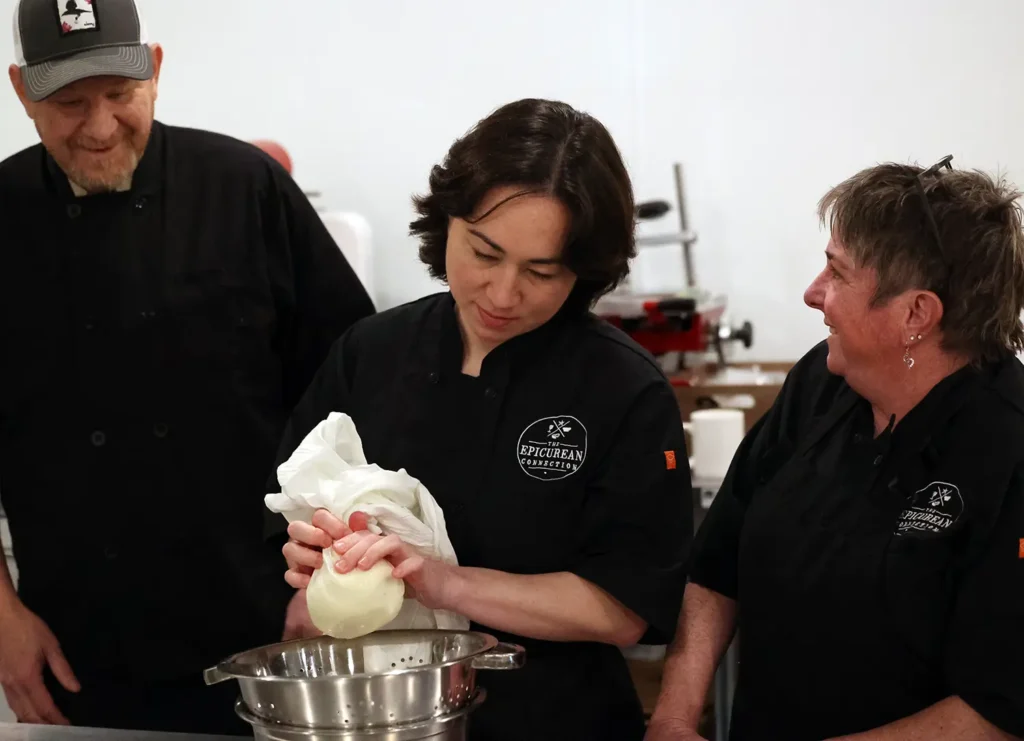 Ben, Karina and Sheana making butter in the Epicurean Connection kitchen