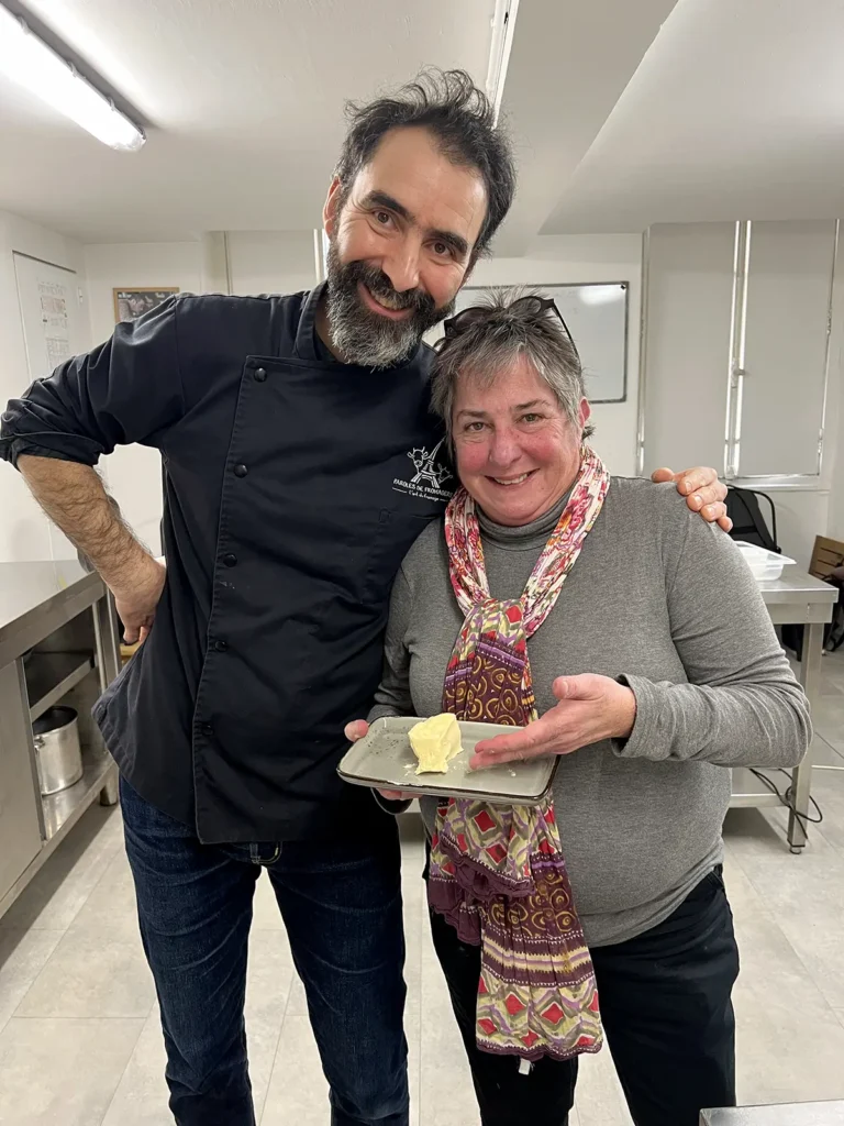 The Epicurean Connection owner Sheana Davis poses with an instructor at Paroles de Fromage art of cheesemaking school in Paris, France